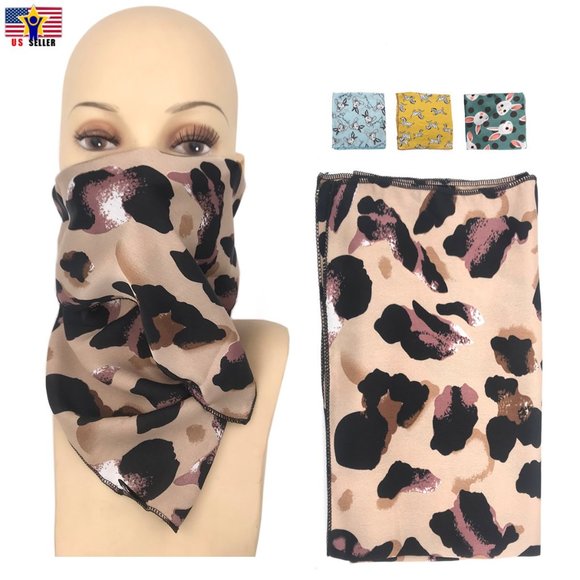 Animal Pattern Leopard Bunny Rabbit Square Silky Small Yellow Scarf Face Cover - Picture 4 of 4